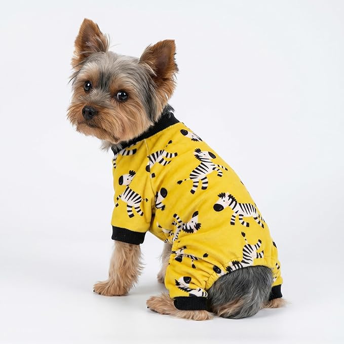 Fitwarm Zebra Dog Fleece Pajamas, Funny Winter Clothes for Small Dogs Boy Girl, Cozy Pet Onesie, Yellow, Black, White, Medium