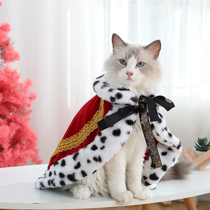 Lovelyshop pet Serial Lux Fur Red Cat Dog Cloak for Halloween Costumes, King Queen Prince and Princess Cosplay- S