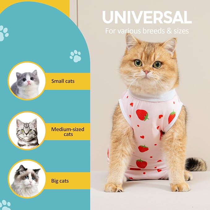 Avont 2 Pack Cat Recovery Suit - Kitten Onesie for Cats After Surgery, Surgical Spay Recovery Suit Female for Abdominal Wounds or Skin Diseases Protection -Cherry/Strawberry(L)