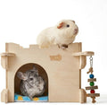 YKD Castle Chinchilla House, Small Animal Hideout for Chinchilla, Guinea Pig, Hedgehog, or Rat, Ventilated Wooden Guinea Pig Hut Habitat with Multiple Doors (Medium)
