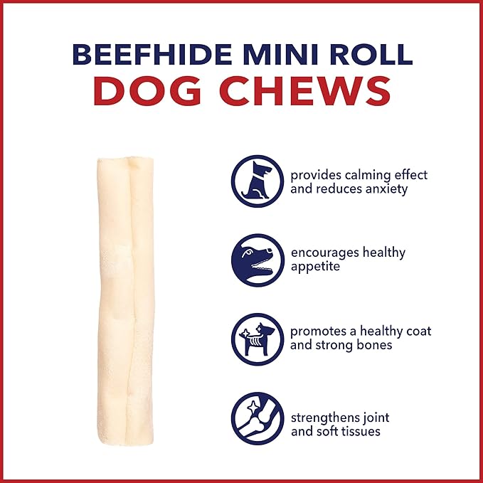 Pet Factory American Beefhide 3-3.5" Mini Rolls Dog Chew Treats - Natural Flavor, 14 Count/2 Pack