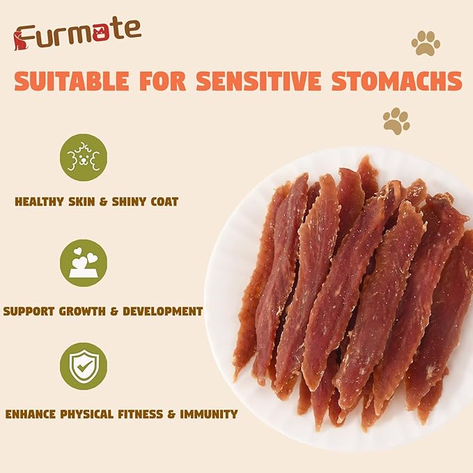 Duck Jerky Tenders w/1% Taurine, Natural Duck Jerky Strips Dog Treats, Dog Training Rewards Snacks High Protein Easy to Digest, Rawhide-Free, Gluten-Free, for All Life Stage Dogs,10.58 oz