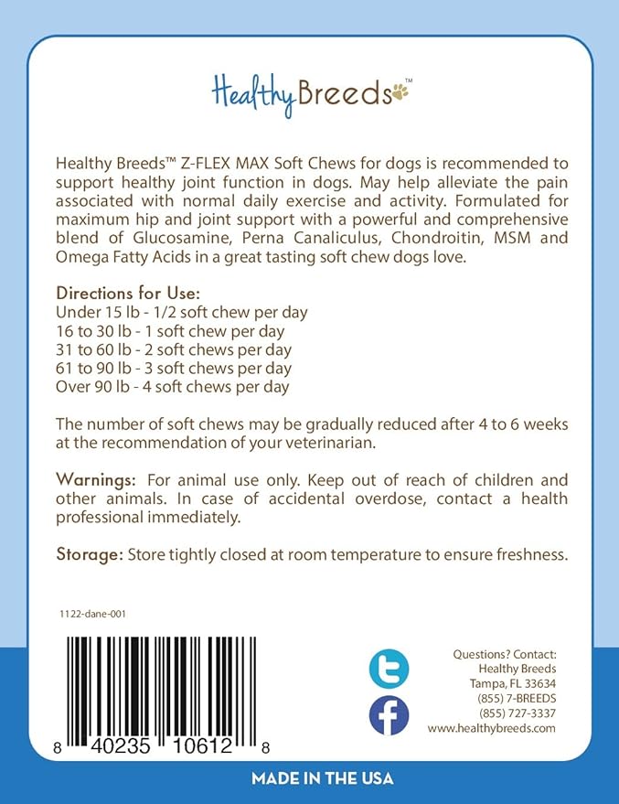 Healthy Breeds Great Dane Z-Flex Max Hip and Joint Soft Chews 170 Count