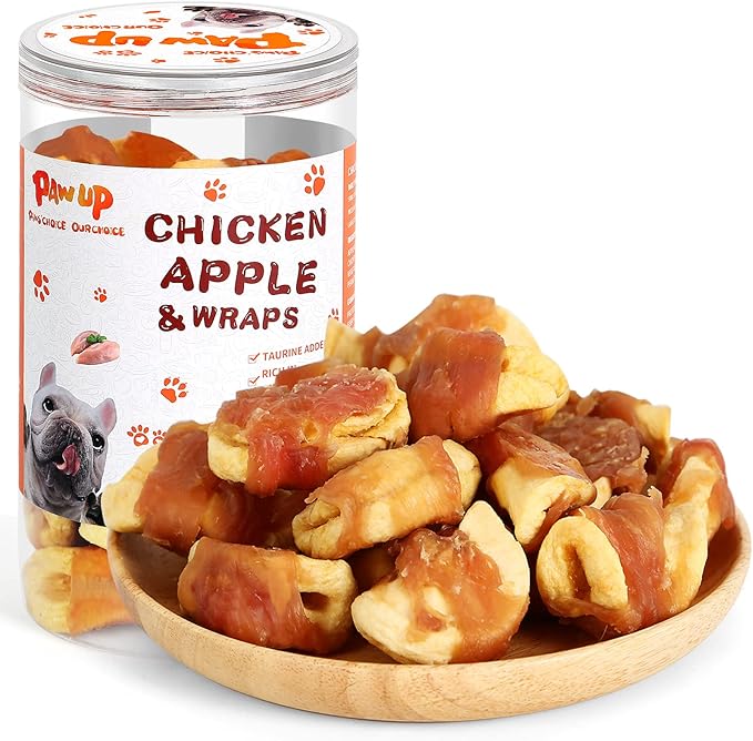 PAWUP Dog Treats Apple Slice Chicken Wrapped, Training Treats w/Taurine for Small Medium Large Dogs, 12.5 oz