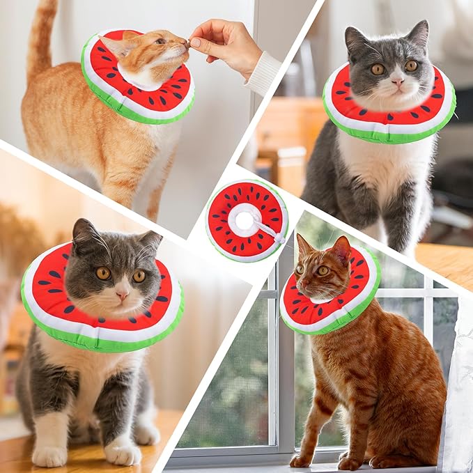 Seyezo Cat Cone Collar Soft, Adjustable Cat Recovery Collars Kitten Cones to Stop Licking, Cute Donut E Collar After Surgery, Wound Healing Elizabethan Collar for Kittens (Watermelon, Medium)