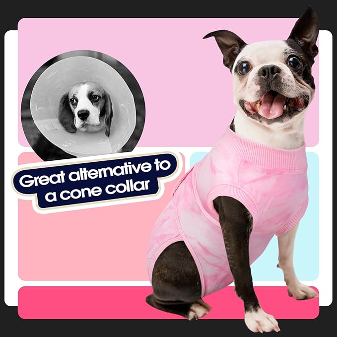 FUAMEY Recovery Suit for Dogs After Surgery,Soft Breathable Dog Bodysuit E-Collar & Cone Alternative Surgical Suit,Male Female Dog Neuter Spay Suits Anti Licking Wounds Onesie Pink Tie Dye L