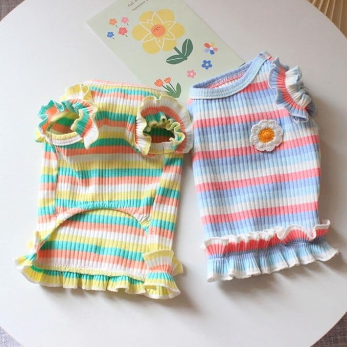 Dog Rainbow Stripe Dress Summer Cat Outfits Soft Breathable Cotton Outfits Clothes for Small Medium X-L XX-L Girls Puppy Lightweight Pet Dresses