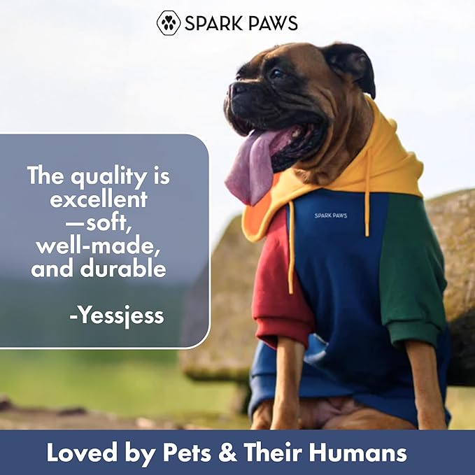 Spark Paws Dog Hoodie – Premium Dog Sweater for Small, Medium, and Large Dogs | Warm Outfits for French Bulldogs, Pitbull, Puppy, Winter Jacket Alternative - Primary Color Block - 3XL