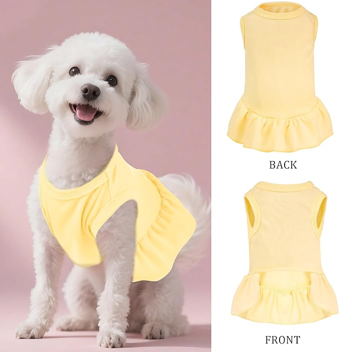 Dog Dresses Cat Skirt Solid Color Dog Clothes Summer Sleeveless Puppy Girl Clothes for Small Pet Dogs Cats (Yellow, Large)