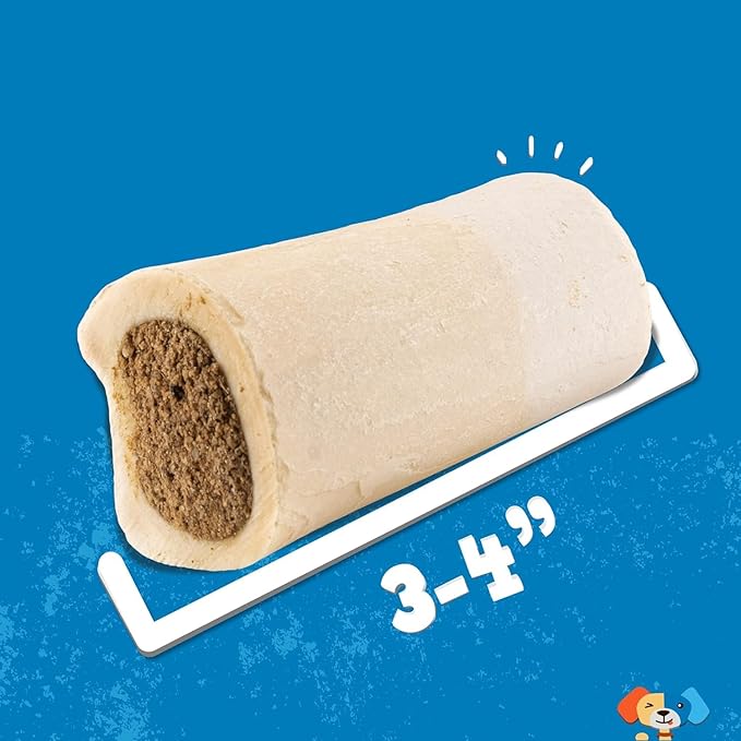 Jack&Pup 3-4" Filled Dog Bones for Small and Large Dogs, Flavored Shin Dog Bones Long Lasting, Stuffed Bone for Dogs, High Protein, Peanut Butter Flavor - 4 Pack