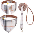 EXPAWLORER Puppy Collar and Leash - Embroidery Pawprints Plaid Small Dog Collars and Leash Set, Cute Bandana and Detachable Collar, Suitable for Small Dogs Cats Girl Boy, Cream S