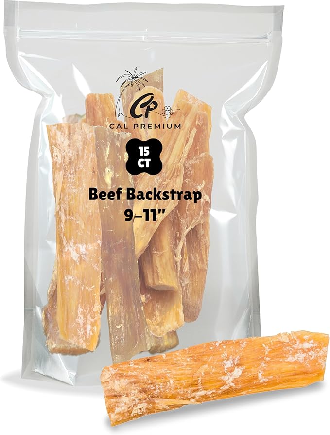 Natural Beef Backstrap Chews for Dogs, 9-11 inch, 100% USA Sourced & Made, Single Ingredient, High Protein, Healthy Long Lasting Chews - 7 oz.