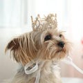 Lovelyshop Pet Series Gold Plated Royal Rhinestone Pearl Full Round Dog/Cat Crown for Rolyal Family Costume Hair Accessories-XSmall Size