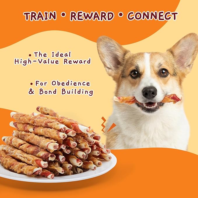 Jungle Calling Dog Treats, 35-Count Natural Chicken Wrapped Rawhide Sticks for Small Medium Dogs, 5-Inch Long Lasting Dog Rawhide Chews for Teeth Cleaning, Grain-Free Training Rewards, 1.10 lb