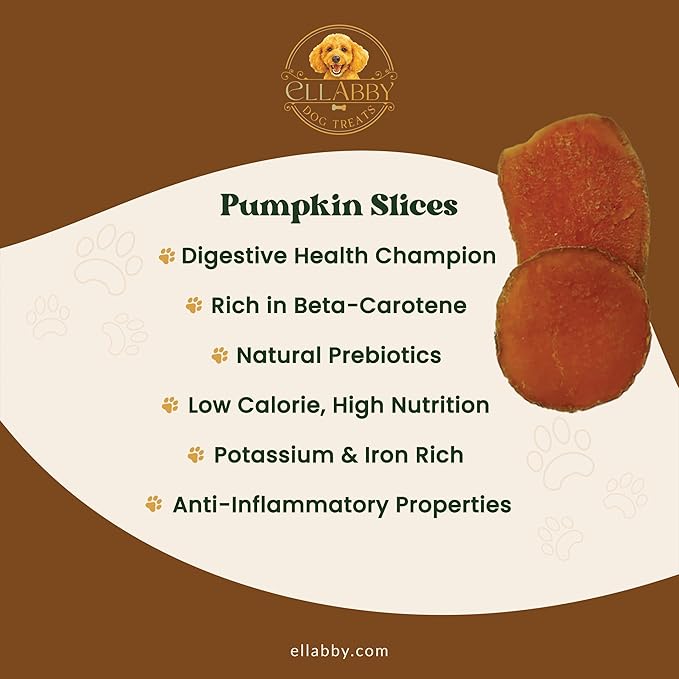 Ellabby Pumpkin Dog Treats – 100% Natural Dehydrated Pumpkin Chews for Dogs, Grain-Free, Low Calorie, High Fiber, Digestive Support, Crunchy Slices (6 oz)