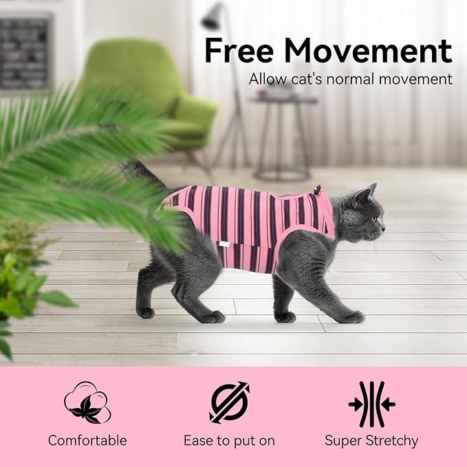 3 PCS Cat Recovery Suit for Spay Abdominal Wounds Female, Cat Onesie for Cats After Surgery, Pet Surgery Recovery Suit Kitten Onesie for Cats Anti Licking