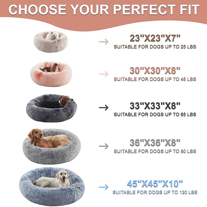 33 inches Donut Dog Bed for Medium Large Dogs,Calming Fluffy Round Pet Bed with Removable & Washable Cover,Fits up to 65 lbs Pets(Dark Blue,M Plus)