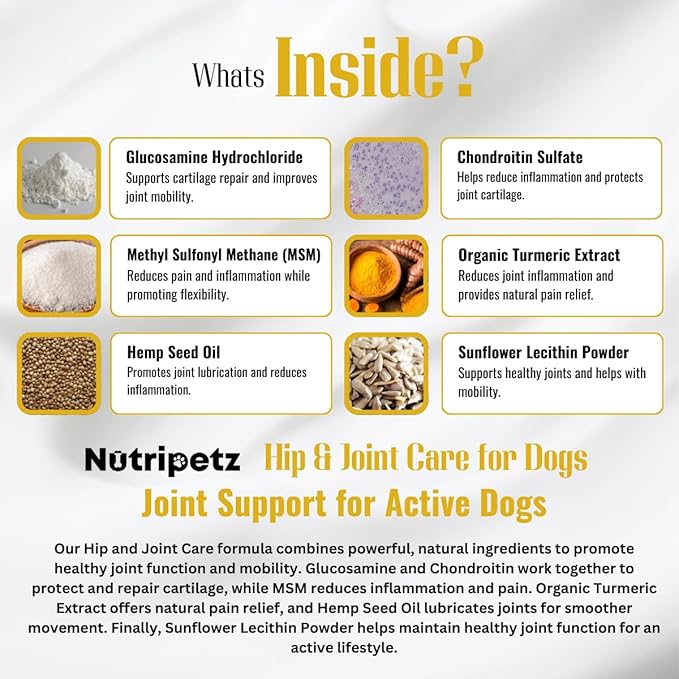 120 Soft Chews - Hip and Joint Supplement for Dogs with Glucosamine, Turmeric & Hemp Chews – Joint Pain Relief & Mobility Support – Dog Treats for All Breeds & Ages