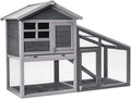 Tangkula Rabbit Hutch Indoor Outdoor, Wooden Chicken Coop, Bunny Hutch with Run, Ventilation Door, Removable Tray, Ramp, Sunlight Panel, Backyard Garden Animals Pet Cage (Gray)