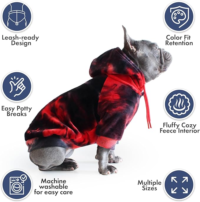 Spark Paws Dog Hoodie – Premium Dog Sweater for Small, Medium, and Large Dogs | Warm Outfits for French Bulldogs, Pitbull, Puppy, Winter Jacket Alternative - Red & Black - M