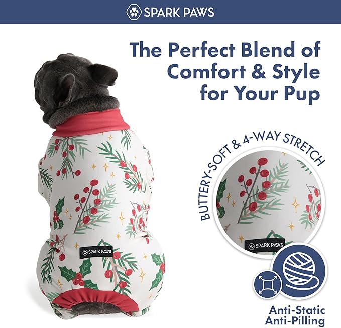 Spark Paws Dog Christmas Pajama, Dog Recovery Suit Male, Onesie, Ultra-Soft and 4-Way Stretch, for Small Medium and Large Breeds - Mistletoe - 3XL