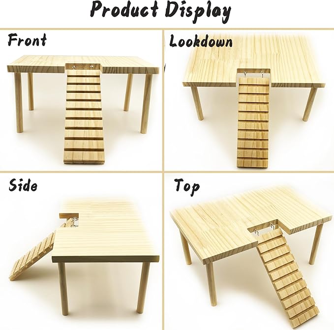 Large Hamster Platform with Ladder Wooden Syrian Hamsters Standing Platforms with Legs Set Wood Gerbils Climbing Bridge Toy Cage Accessories