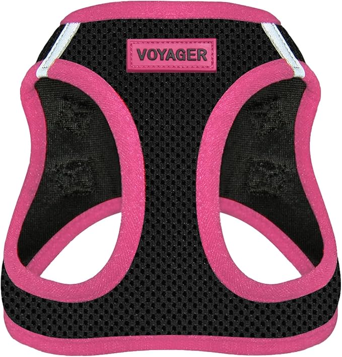 Best Pet Supplies - All Weather Mesh/Plush, Reflective, No Pull Harness for Small, Medium Dogs, Cats - Secure with Hook & Loop Fastener, Buckle, Double D-Rings - Black/Pink Trim, XS