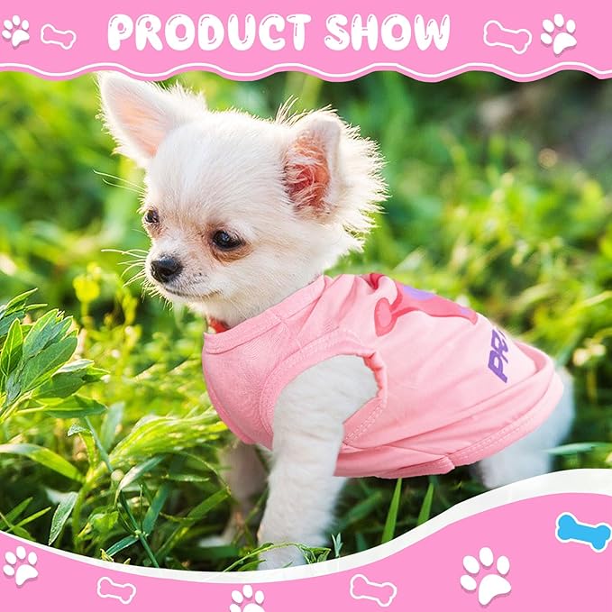 4 Pieces Dog Clothes for Small Dogs Girl Summer Soft Puppy Clothes Cute Chihuahua Teacup Female Dog Shirts Breathable Pet Clothing Pink Girl (Medium)