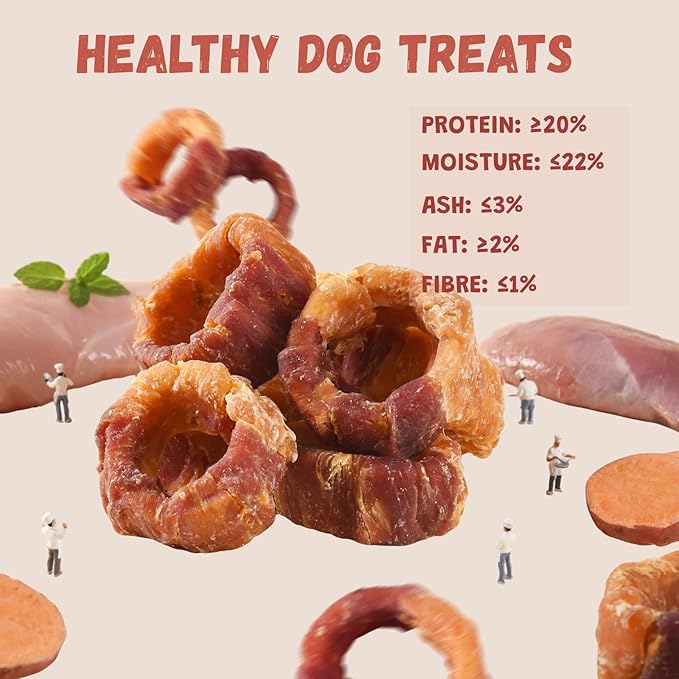 Sweet Potato Donuts Dog Treats Chicken & Duck Wrapped, Healthy Low Fat Dog Jerky Chews, High Protein Training Treats Snacks for Small Medium Large Breed, 10.6 oz