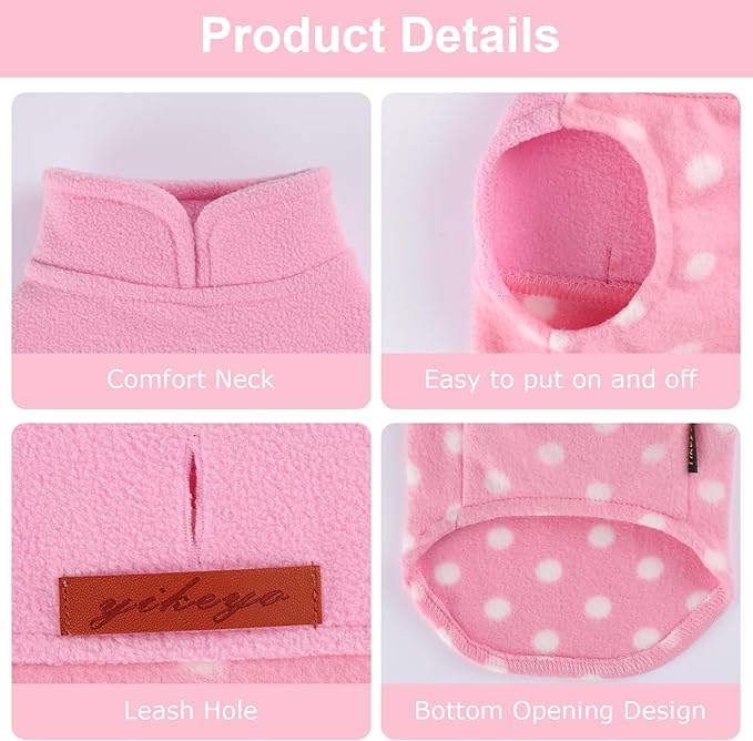 DaFuEn Dog Sweater, Dog Fleece Vest Winter Coat for Boy Girl, Pet Clothes Pullover, Soft Stretchy Puppy Sweater, Yorkie Teacup Chihuahua Jacket (Pink Polka Dots, XS)