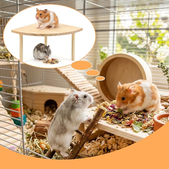 Triangle Hamster Play Wooden Platform, 7.08x7.08x4.72in Hamster Cage Platform Small Animal Wood Stand Cage Accessories for Syrian Hamsters Mice Squirrel and Other Small Pets