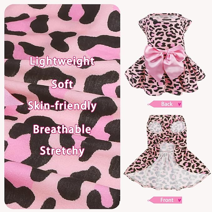 PUPTECK Print Dog Dress Pet Apparel with Cute Bowtie Puppy Clothes Outfit, Leopard Print, XS