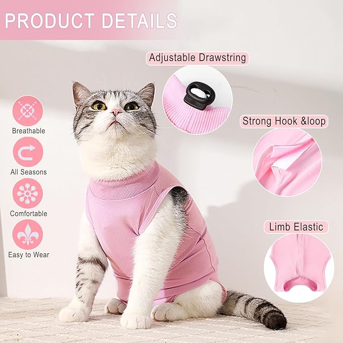 cat Recovery Suit Soft Cat Surgery Recovery Suit Female Cat Onesie for Cats After Surgery,Cone E-Collar Alternative Anti-Licking Protective Outfit Pet Surgical Recovery Pajama Suit