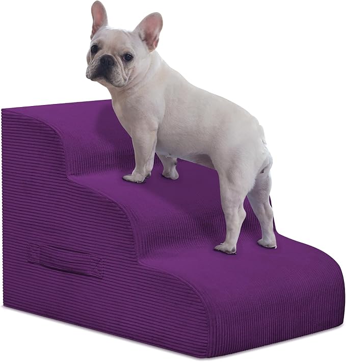 Mesa Lemon Dog Steps for Small Dogs, 3-Step Dog Ramp and Stairs for High Beds and Sofa, Non-Slip Pet Stairs Removable and Easy to Clean Cover, Purple