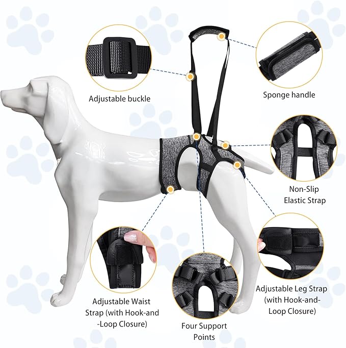 LIANZIMAU Dog Sling for Large Dogs Adjustable Hind Leg Support Lift Harness Senior Canine Mobility Aid Carrier for Back Legs Walking Rehabilitation