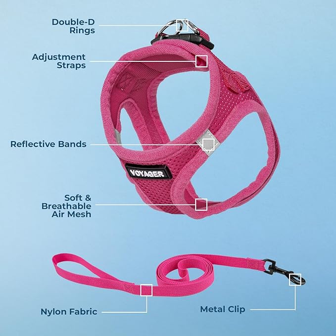 Voyager Step-in Pet Harness - All Weather Mesh, Adjustable Step in Harness for Cats and Dogs by Best Pet Supplies - 307S Fuchsia, S