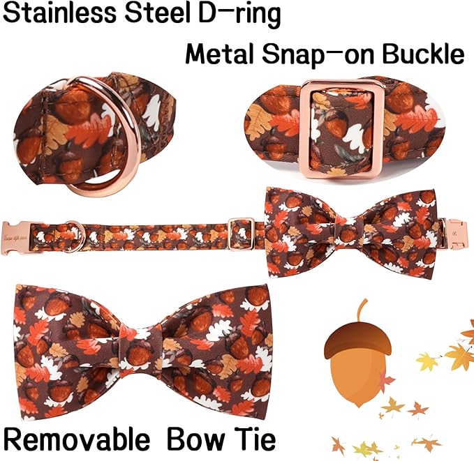 Unique style paws Cotton Dog Collar with Bow Autumn Puppy Collar with Hazelnut Maple for Small Medium Large Boys Girls Dogs