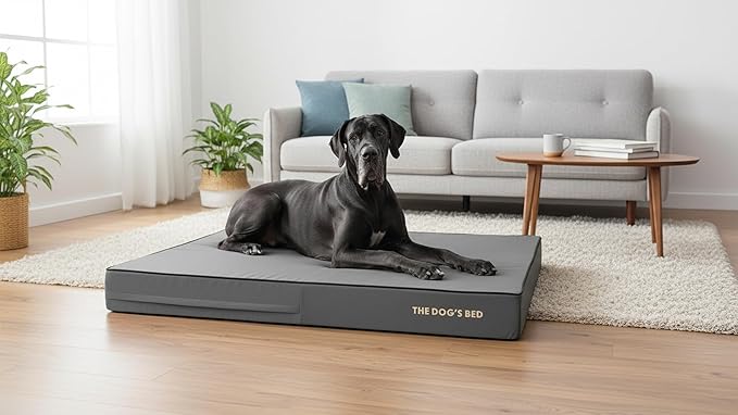 The Dog’s Bed Orthopedic Memory Foam Dog Bed for XXL Dogs, Waterproof Washable Cover, Anti-Slip Base, Calming Surface – CertiPUR-Certified Foam, Grey with Black Trim, 6 Inch Thick