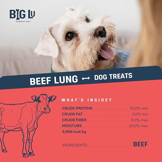 Big Lu – High-Protein Training Dog Treats, 8 oz, 100% Natural Single-Ingredient Beef Lung Bites, Rich in Glucosamine & Chondroitin for Joint Health,