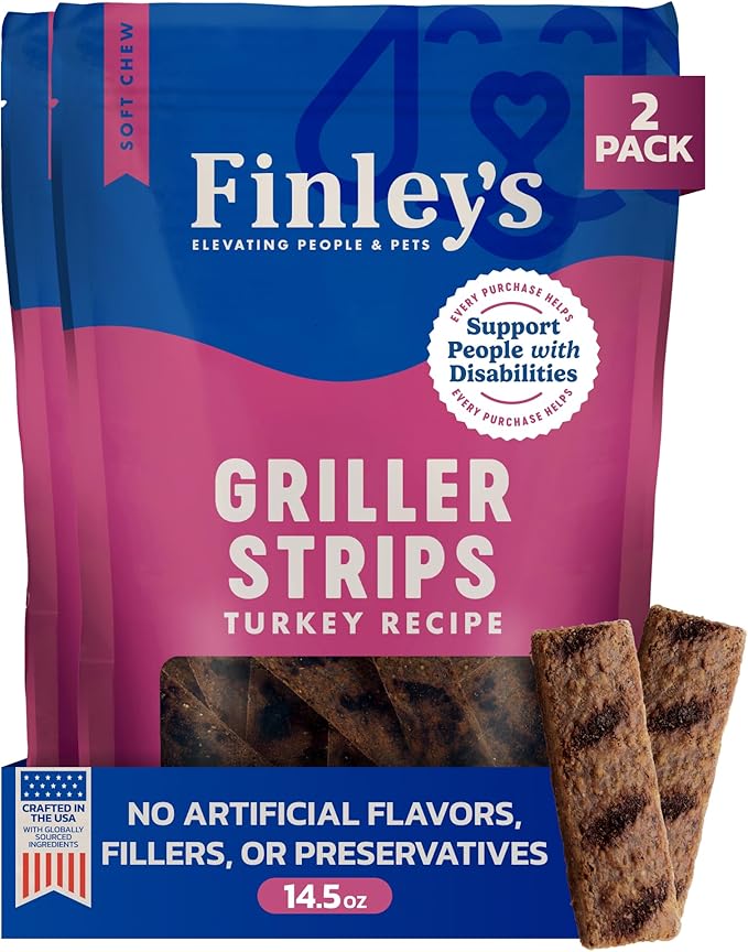 Finley's Turkey Griller Strips for Dogs, Jerky-Style Dog Treats with Real Ingredients for All Breeds and Sizes, 14.5oz, 2 Pack