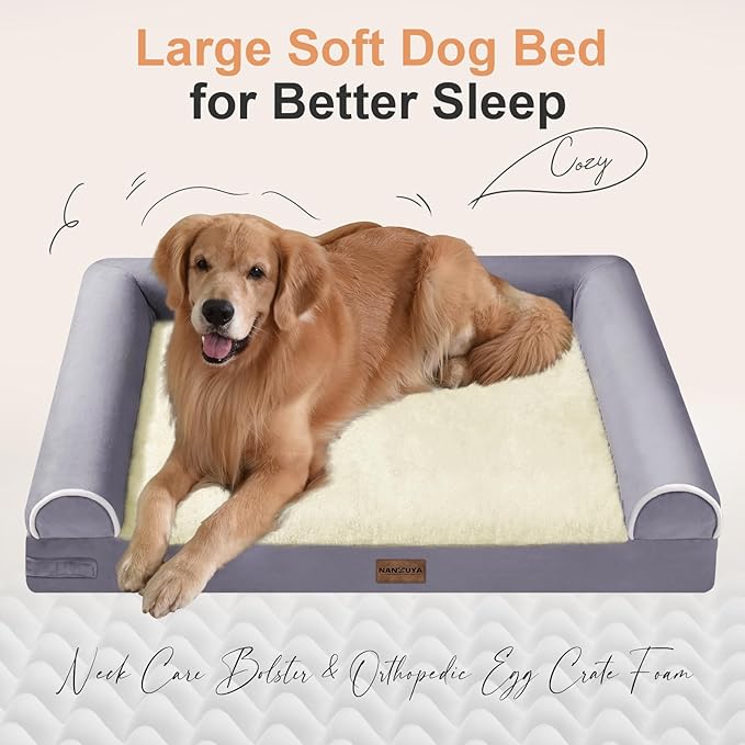 Large Dog Bed Orthopedic Washable: Beds Bolster XL Bed Big XLarge Dogs Egg Crate Foam Couch Sofa Waterproof with Removable Cover - Purple