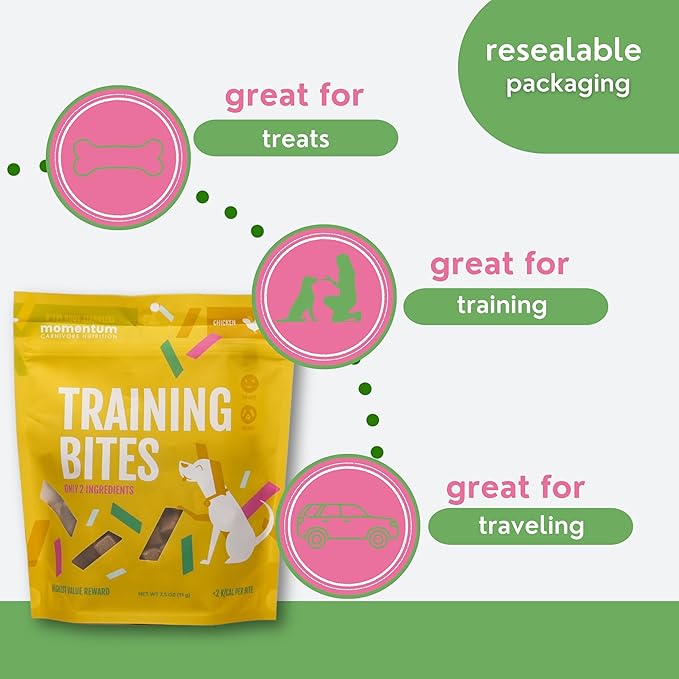Momentum Carnivore Nutrition Freeze-Dried Chicken Training Bites – Two Ingredients-Chicken Gizzard and Heart, All-Natural Dog Treats –Made in USA – Perfect for Training & Rewards- 2.5 oz Bag