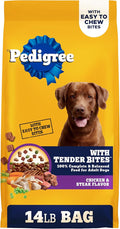 Pedigree Dry Dog Food Tender Bites, Adult Chicken and Steak Flavor, 14 lb. Bag
