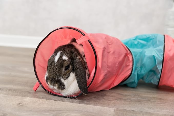 TRIXIE Rabbit Play Tunnel – Collapsible Pop-Up Play Tube for Bunnies, Guinea Pigs & Chinchillas – Small Pet Hideout Tunnel for Indoor Adventures – Multicolor, 51.25 x 7.25 x 7.25 in