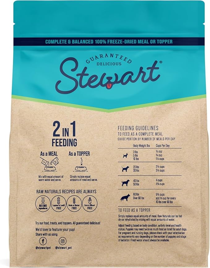 Stewart Raw Naturals Freeze Dried Raw Dog Food or Meal Topper, Lamb & Vegetables Recipe, 32 Ounce Bag, Complete and Balanced Nutrition