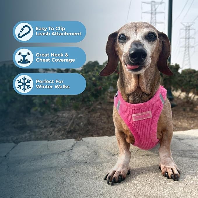 Best Pet Supplies - All Weather Plush, Reflective, No Pull Harness for Small, Medium Dogs, Cats - Secure with Hook & Loop Fastener, Buckle, Double D-Rings - Fuchsia Corduroy, L