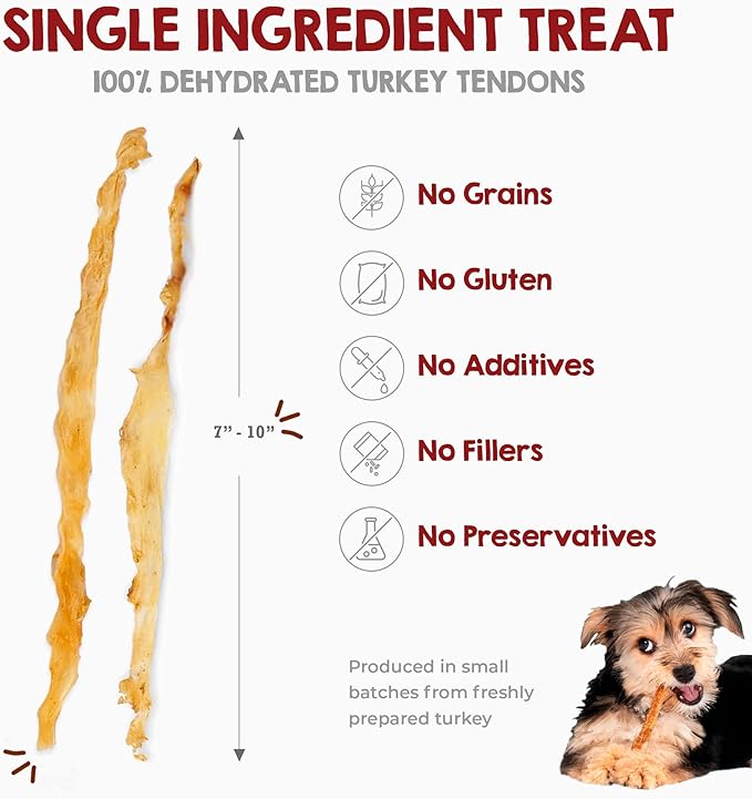 Riley's Turkey Tendons for Dogs Made in The USA & Sourced in The USA - Single Ingredient Dog Treats - All Natural Turkey Tendon Chews for Dogs - 4 oz (Pack of 2)