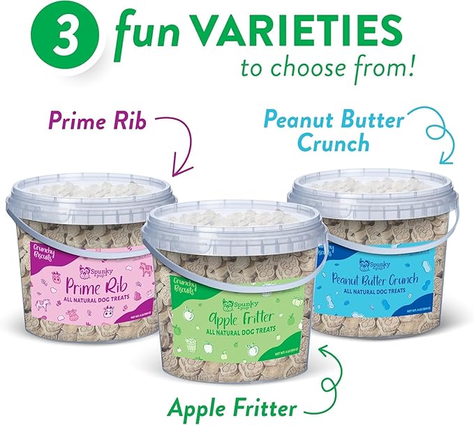 Spunky pup Every Day Biscuit Dog Treats - All-Natural, Handmade in USA, Perfect for Training or Snacking, 4 lb Resealable Bucket- Bucket of Biscuits- Apple Fritter Flavor