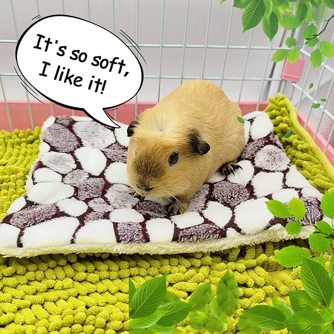 EAEDMY 4 Pieces Guinea Pig Bunny Comfortable Bed Mats Pads, Rabbit Warm Soft Bed, Hamster Bedding Pad Mats for Small Animals Chinchilla Hedgehog Baby Cats (11.8"x9.1", 2.Cobblestones Pattern)