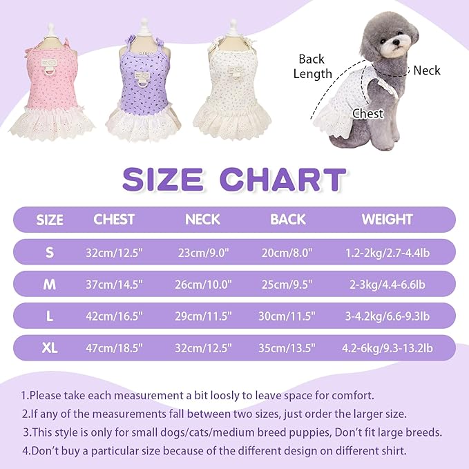 Dog Summer Clothes for Small Medium Dogs Cat Daisy Flower Cute Pet Dress with D-Ring Sleeveless Puppy Outfits Doggy Shirt for Shih Tzu Yorkie Chihuahua Colthe (Beige, Large(6.6-9.3lb))